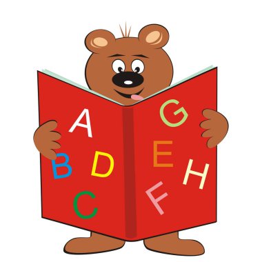 ayı ve kırmızı kitap, komik vektör çizimi