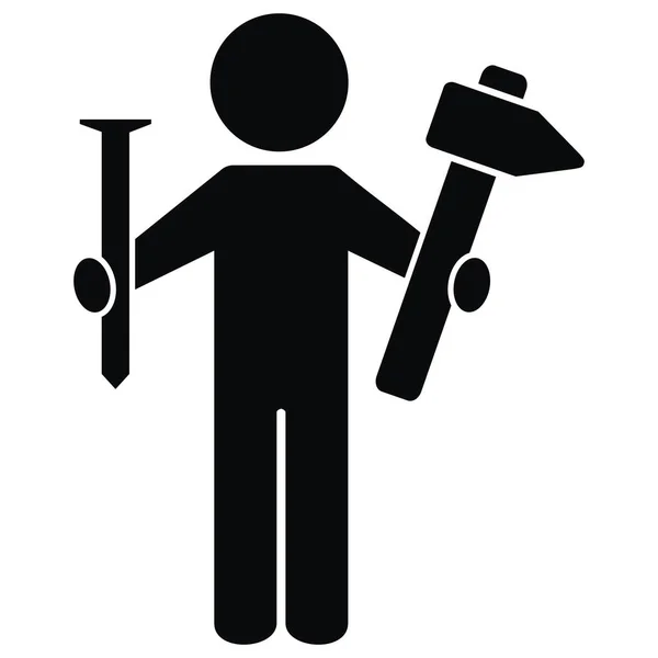 Person Nail Hammer Black Silhouette Vector Icon — Stock Vector