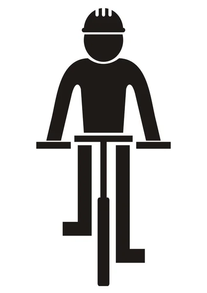 Ciclista Vista Frontal Silueta Negra Icono Vector — Vector de stock