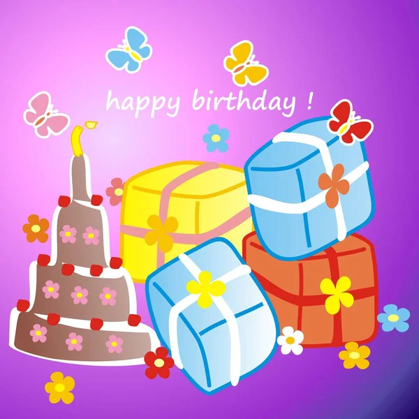 Happy Birthday Cake Gifts Vector Illustration — Stock Vector