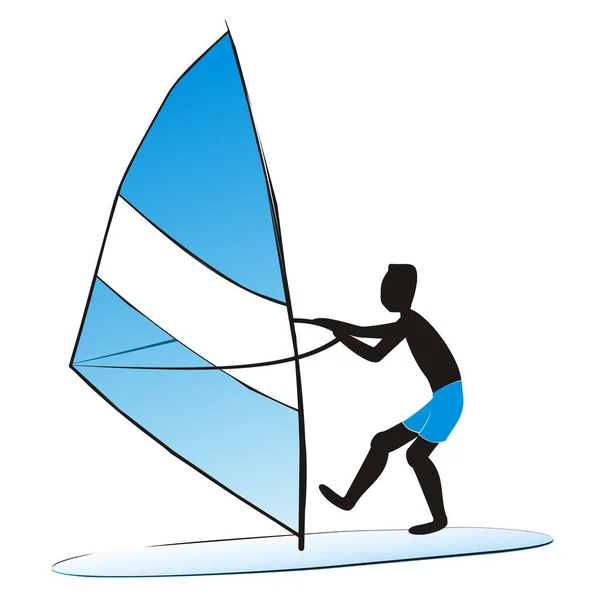 Windsurfen Silhouet Van Mens Branding Vectorillustratie — Stockvector