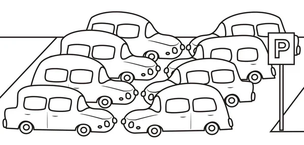 Автомобили Стоянка Раскраска Векторная Иллюстрация — стоковый вектор