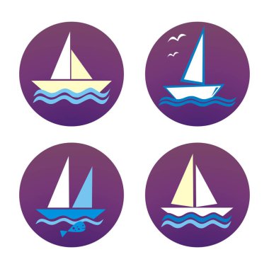 Mor daire çerçevesinde dört yelkenli seti, vektör simgeleri