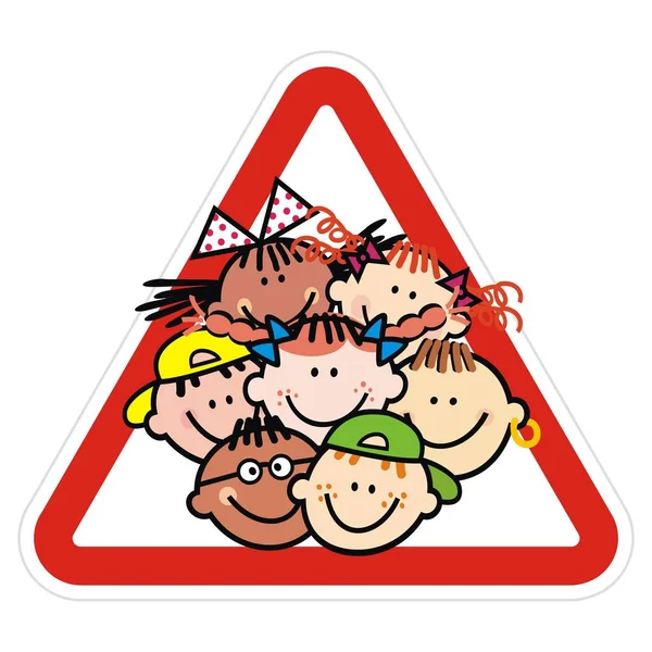 Attention Les Enfants Dans Bus Cadre Triangle Rouge Garçons Filles — Image vectorielle