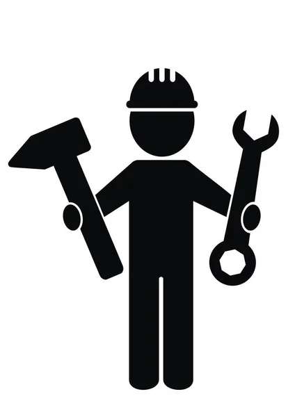 Person Tool Wrench Hammer Black Silhouette Vector Icon — Stock Vector