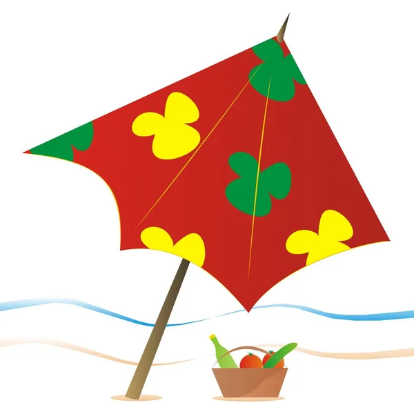 Beach Umbrella Picnic Basket Conceptual Vector Illustration — Stockový vektor