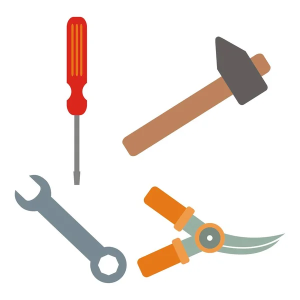 Set Four Work Tools Colored Objects Vector Icons — Stock Vector