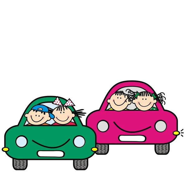Dzieci Samochodach Chłopcy Dziewczęta Wektor Konceptualny Ilustracja — Wektor stockowy