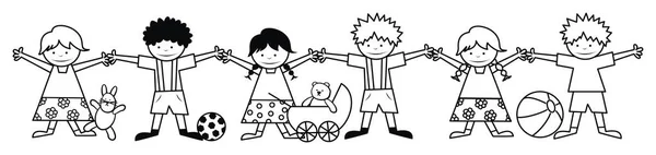 子供とおもちゃ男の子と女の子ぬり絵ベクトルイラスト — ストックベクタ
