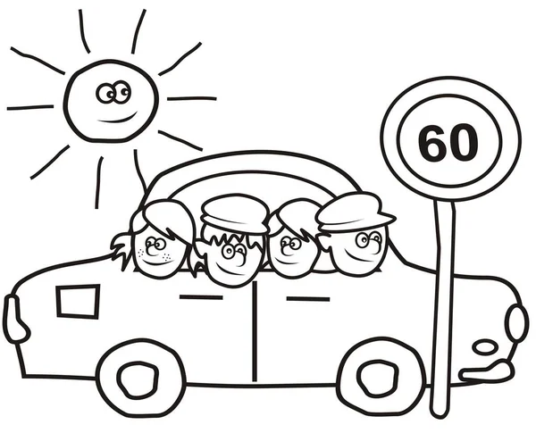 Car Kids Road Sign Coloring Book Vector Illustration — Stock vektor
