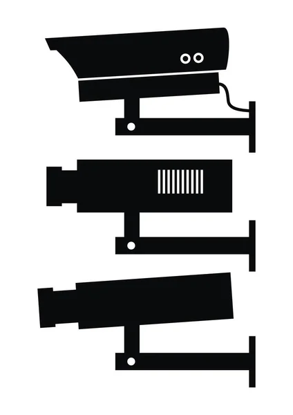 Cámara Conjunto Símbolos Vector Negro Icontelecomunicacionesguardia — Archivo Imágenes Vectoriales
