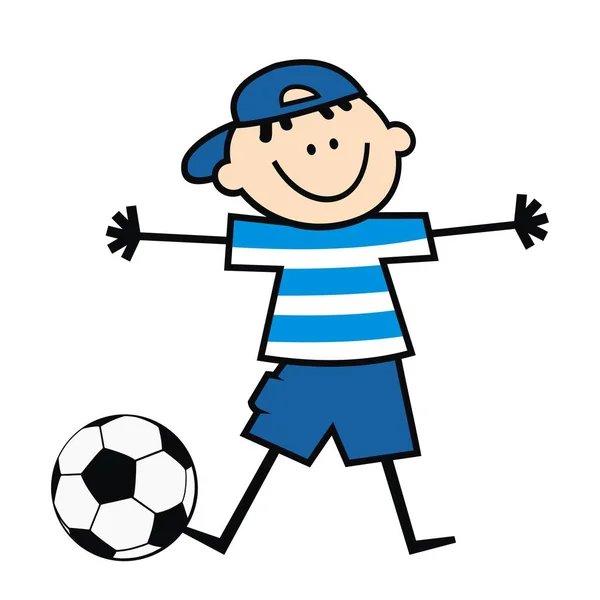 Football Player Boy Soccer Ball Vector Illustration Blue Dress — Stock Vector