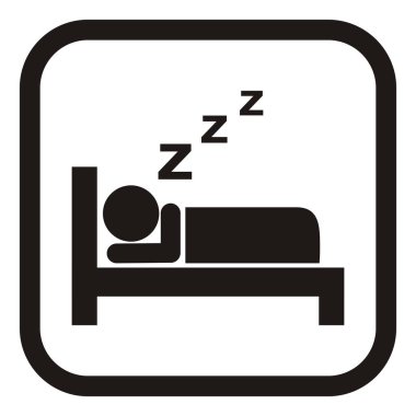 Konaklama, otel ikonu, siyah renk, vektör, yatakta kişi 