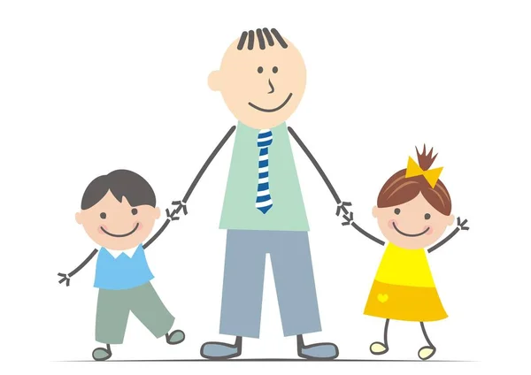 父亲与男孩和女孩 微笑矢量概念说明 — 图库矢量图片