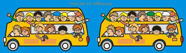Sarı Otobüs Farklılık Bul Masa Oyunu Vektör Illüstrasyonu — Stok Vektör