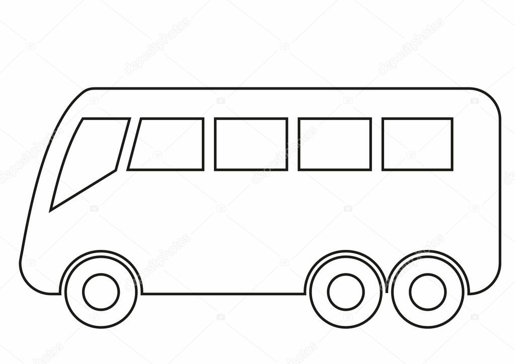 Bus, white color, black contour, line, vector icon, symbol