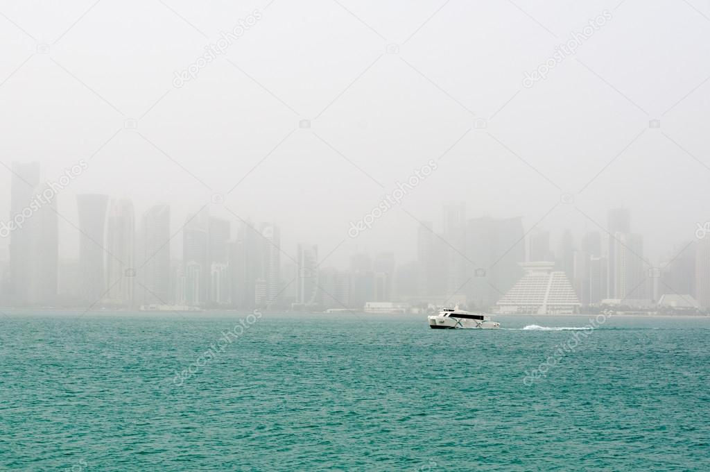 Doha Corniche in sandstorm, Doha, Qatar
