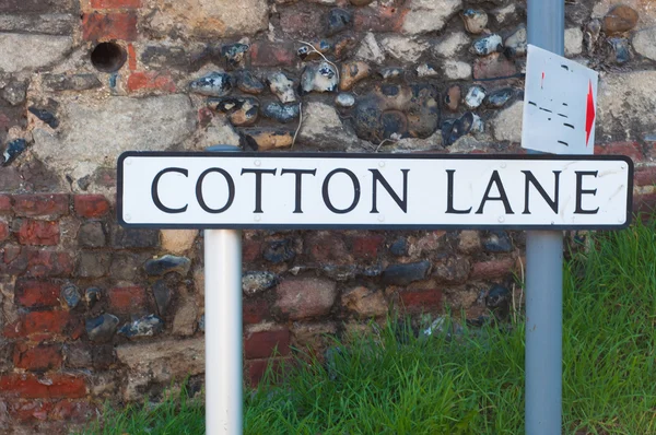 Papan nama jalan Cotton Lane, Inggris — Stok Foto
