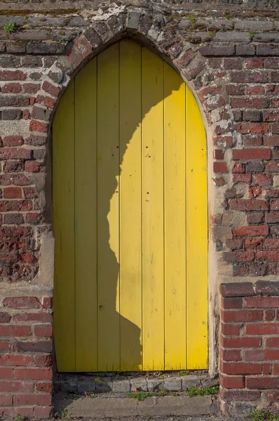 Puerta de casa de madera amarilla —  Fotos de Stock