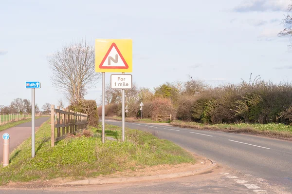 Double Bend for 1 mile ahead Sign — Stock Photo, Image