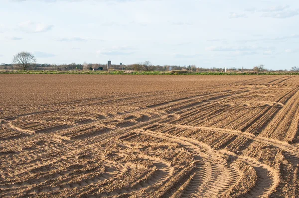 Plowed farmland under blue sky — Stock Photo, Image