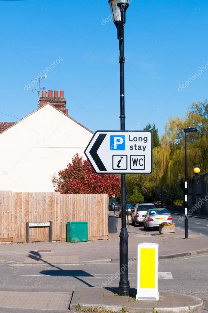 Public car park and WC information sign in rural Suffolk