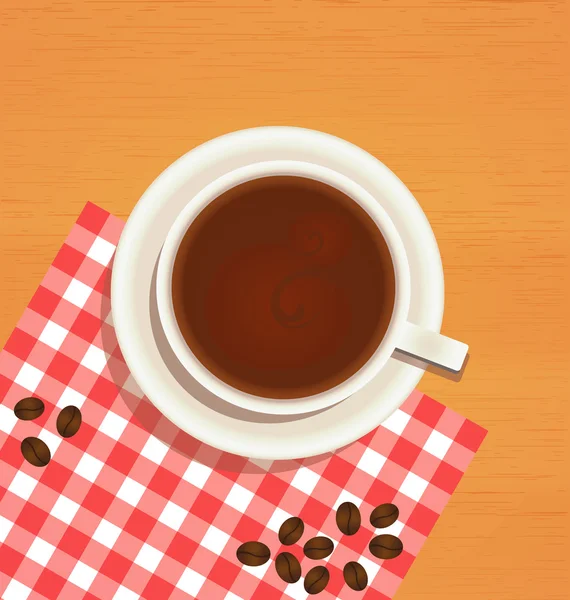 Xícara de café vista superior sobre fundo de mesa de madeira — Vetor de Stock