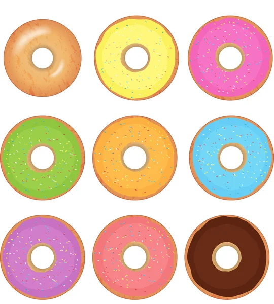 Donut vector set geïsoleerd op een witte achtergrond — Stockvector