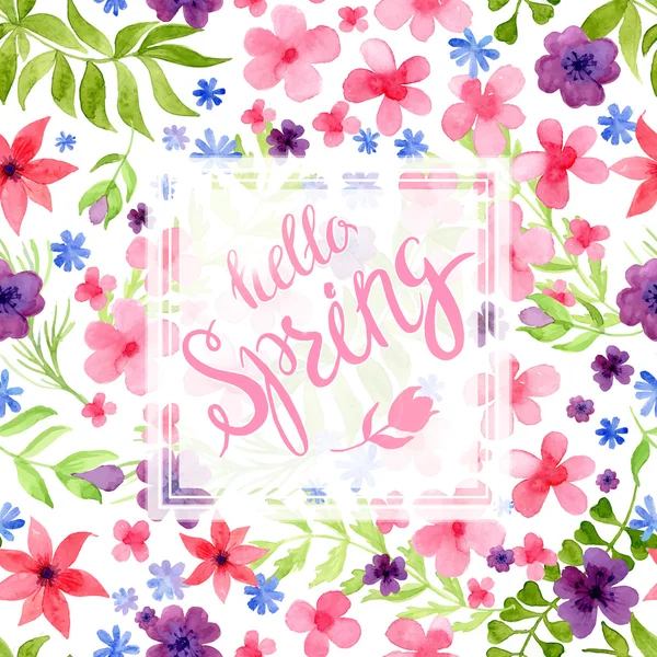 Lente achtergrond wazig whith belettering en bloemen. — Stockvector