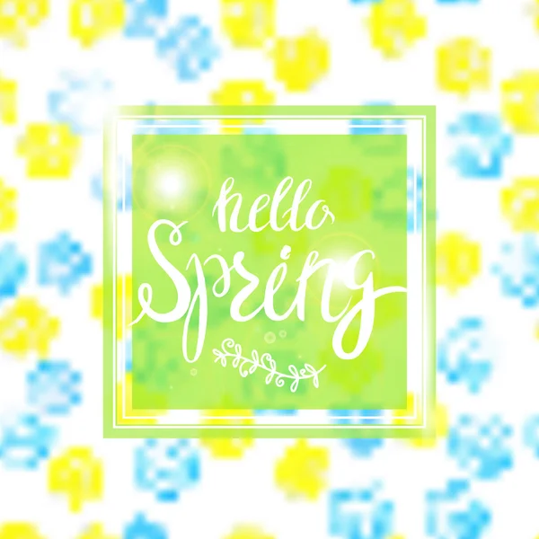 Lente achtergrond wazig whith belettering en bloemen. — Stockvector