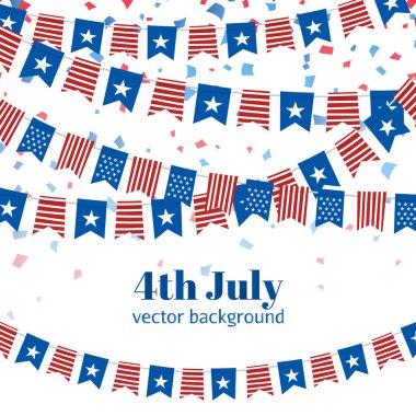 Vektör çizim. Amerikan Bağımsızlık günü bayrakları arka plan.