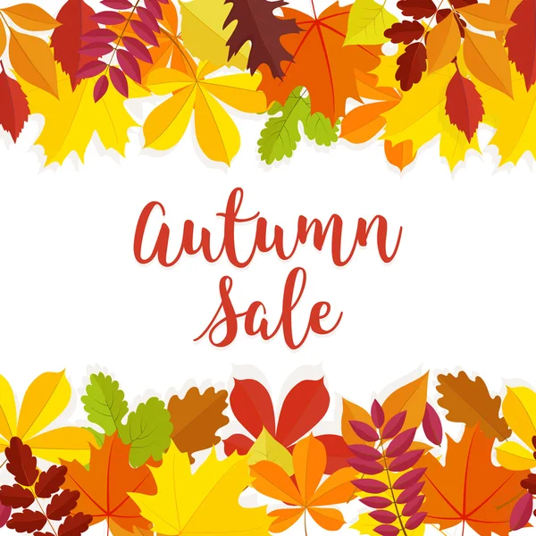 Vente d'automne. Conception de vente automne. Peut être utilisé pour des flyers, des bannières ou des affiches. Illustration vectorielle avec des feuilles d'automne colorées. Illustration vectorielle — Image vectorielle