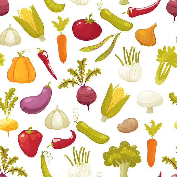Ecologische landbouw productie klassieke groenten naadloze patroon op witte achtergrond. Vector illustratie retro stijl — Stockvector