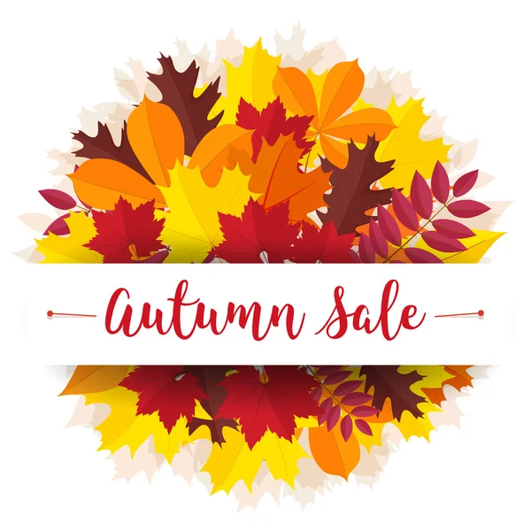 Осенняя распродажа винтажных векторных типографических плакатов с осенними цветными листьями . — стоковый вектор