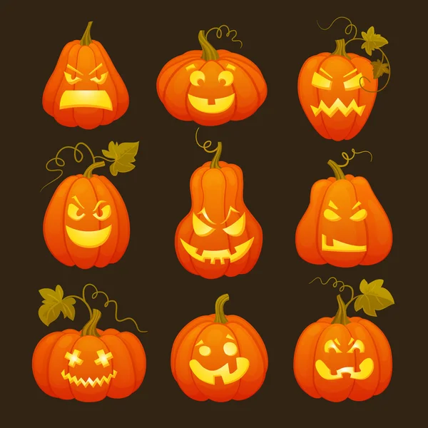 Set zucche per Halloween. Illustrazione vettoriale — Vettoriale Stock