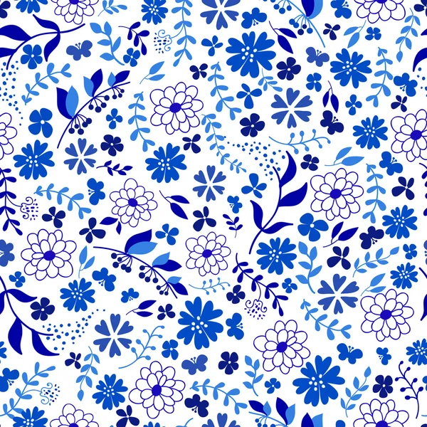 Patrón sin costuras de flores azules — Vector de stock