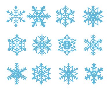 Beyaz bir arka plan üzerinde izole mavi kar taneleri.