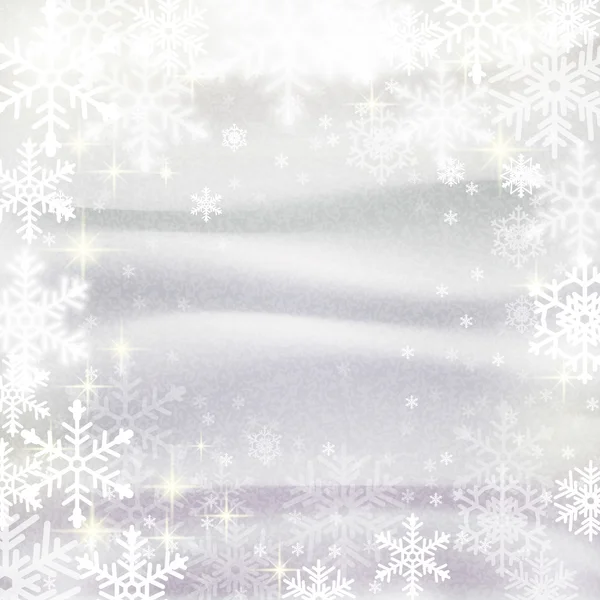 Snowflakes against snowdrifts. Winter congratulation background — Stock Vector