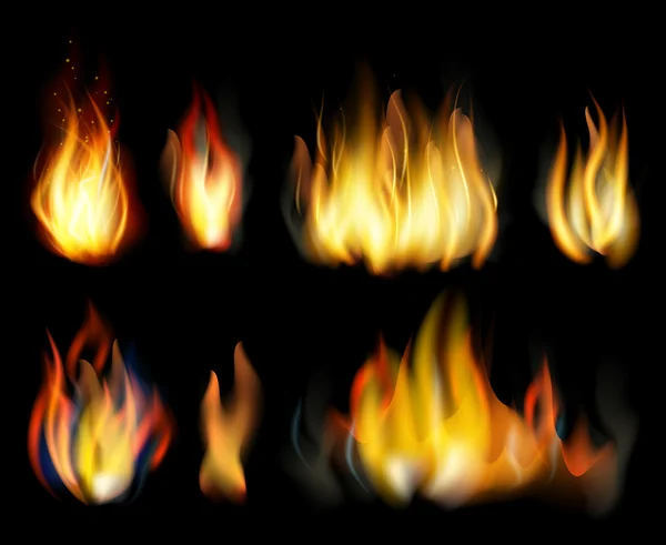 Fire. Realistic elements  set. — Stock Vector