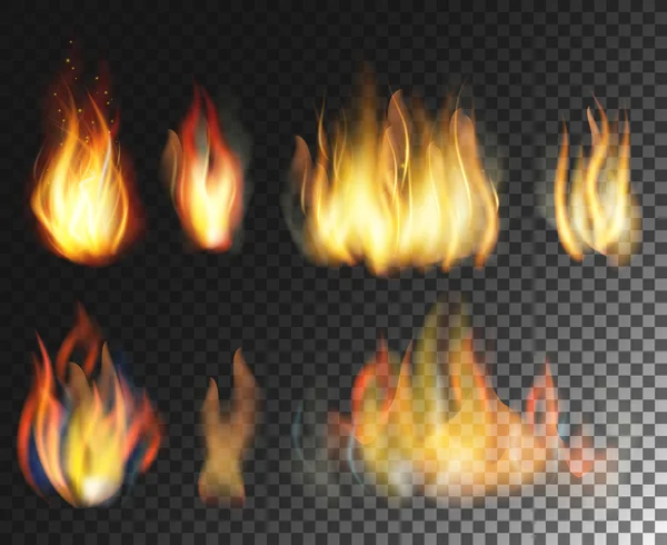Fire. Realistic elements  set. — Stock Vector