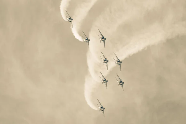 Aviões Alphajet Patrouille France Formação Preto Branco Foto — Fotografia de Stock