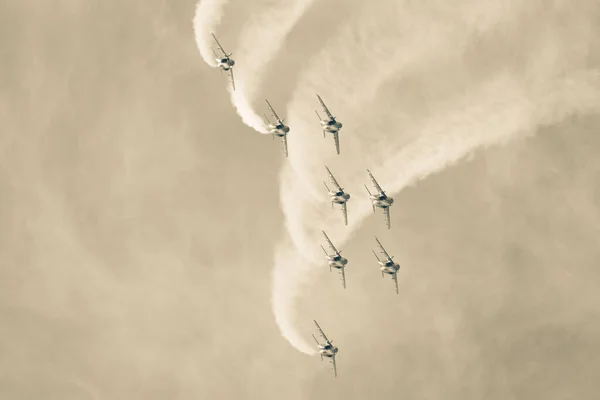 Alphajet Aircraft Patrouille France Formation Black White Photo — стокове фото