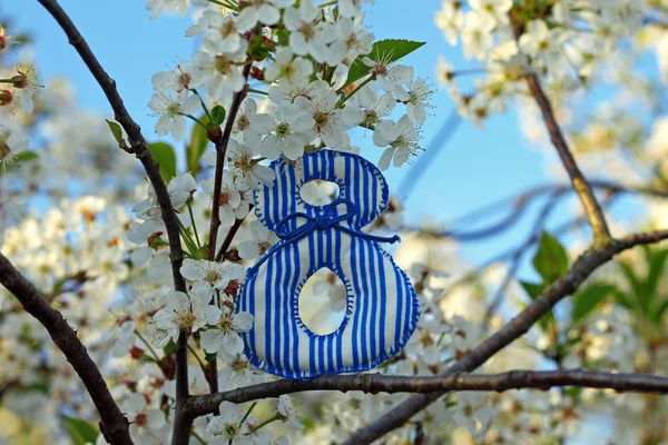 Albero ciliegio in fiore e figura 8 sul suo ramo — Foto Stock