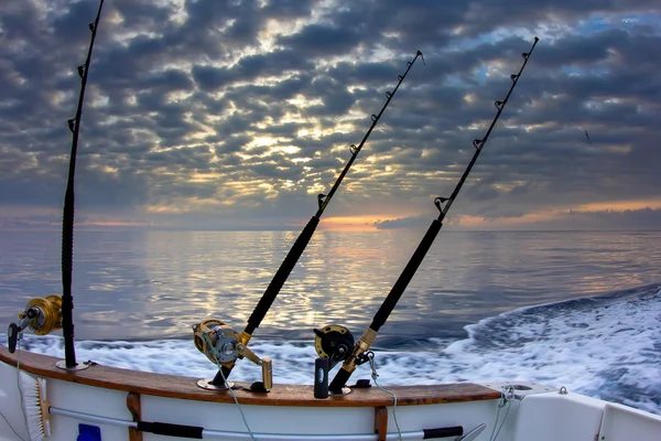 Canne da pesca in barca — Foto Stock