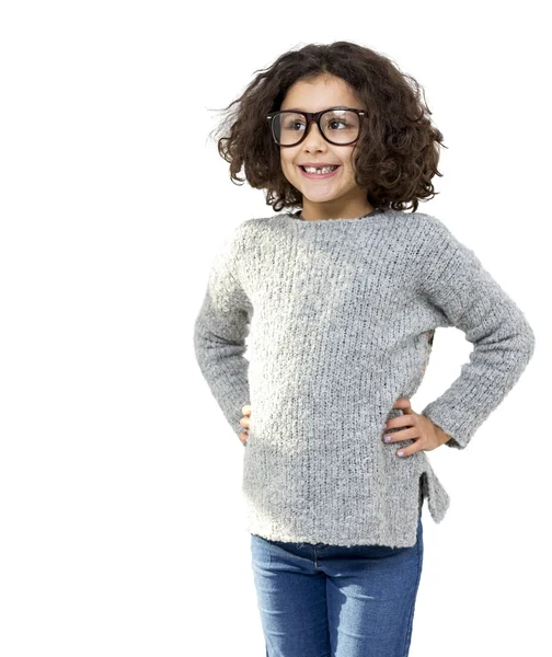 Niña en gafas con las manos en las caderas —  Fotos de Stock