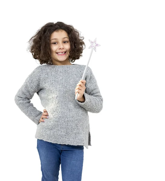 Petite fille avec baguette magique — Photo