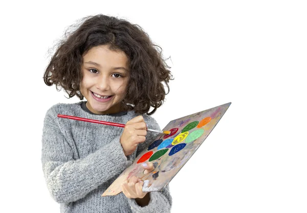 Bambina con tavolozza di colori — Foto Stock