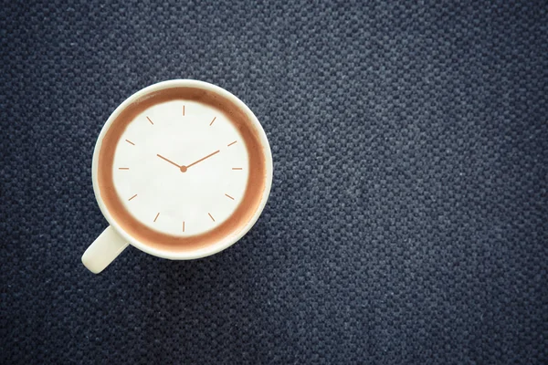 Hora del café, ver dibujo en latte arte taza de café — Foto de Stock