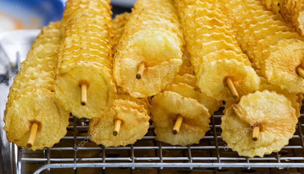 Potato chips on a stick,Korean french fries style. — Stock Photo