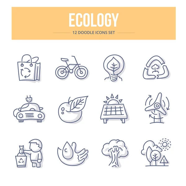 Ícones Doodle Ecologia — Vetor de Stock